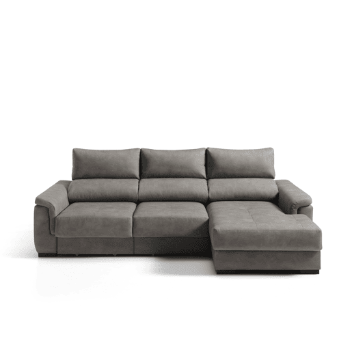 Chaise longue dereita NAHIA com baú de 4 lugares cor cinza