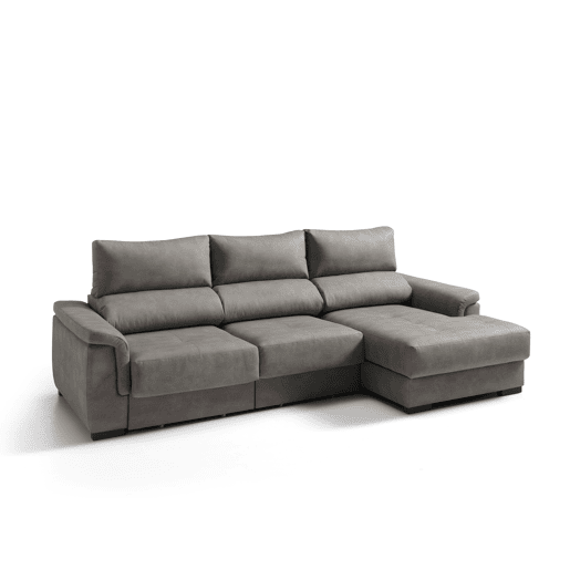 Chaise longue dereita NAHIA com baú de 4 lugares cor cinza