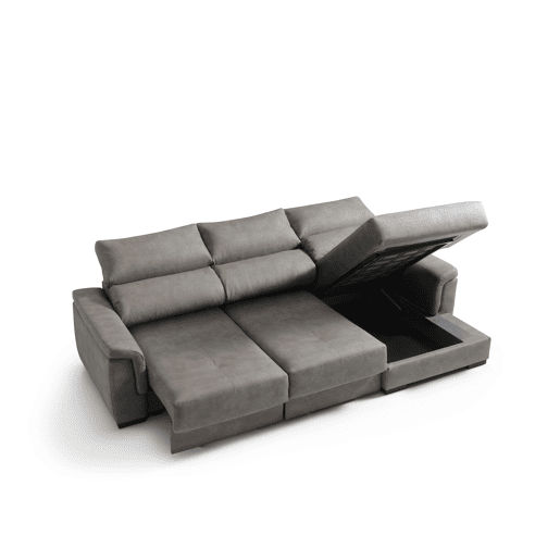 Chaise longue dereita NAHIA com baú de 4 lugares cor cinza