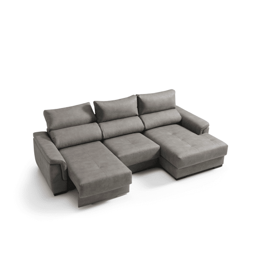 Chaise longue dereita NAHIA com baú de 4 lugares cor cinza
