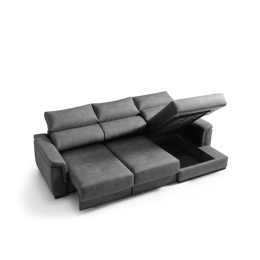 Chaise longue dereita NAHIA com baú de 4 lugares cor antracite