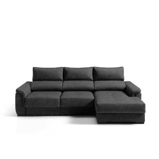 Chaise longue dereita NAHIA com baú de 4 lugares cor preta