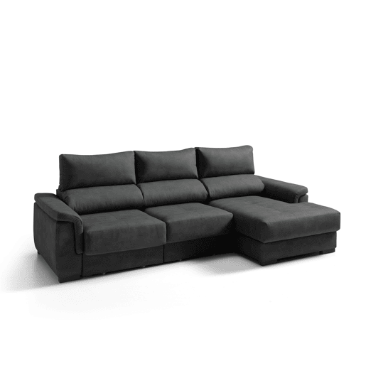 Chaise longue dereita NAHIA com baú de 4 lugares cor preta