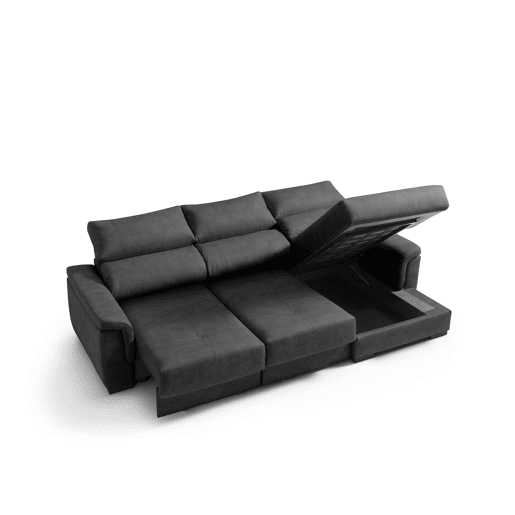 Chaise longue dereita NAHIA com baú de 4 lugares cor preta