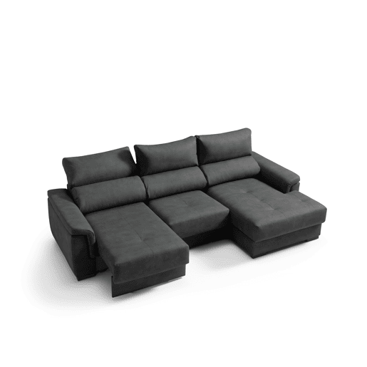 Chaise longue dereita NAHIA com baú de 4 lugares cor preta