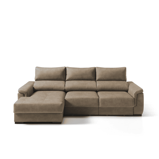 Chaise longue esquerda NAHIA com baú de 4 lugares cor camel Chaise longue esquerda NAHIA com baú de 4 lugares cor camel