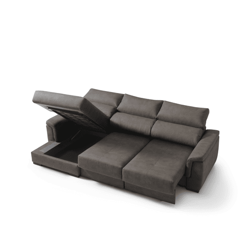 Chaise longue esquerda NAHIA com baú de 4 lugares cor chocolate