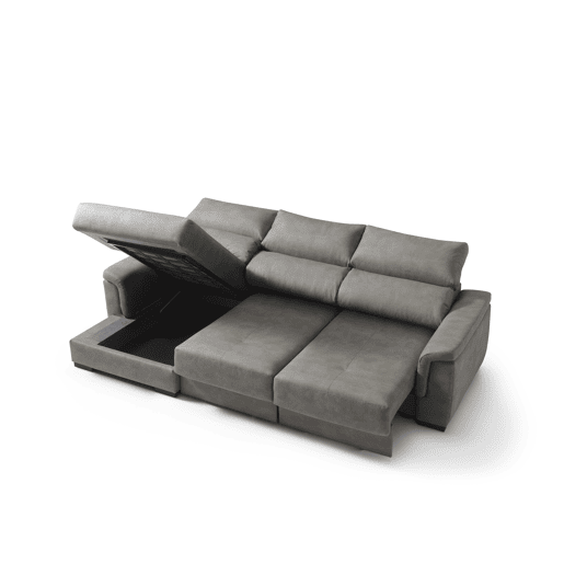 Chaise longue esquerda NAHIA com baú de 4 lugares cor cinza