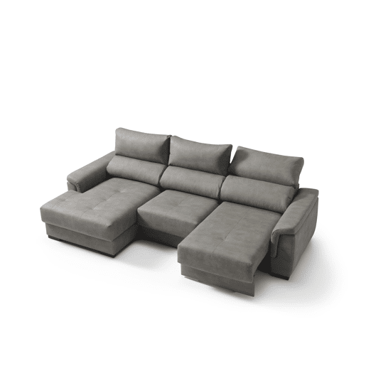 Chaise longue esquerda NAHIA com baú de 4 lugares cor cinza