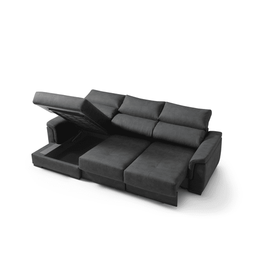 Chaise longue esquerda NAHIA com baú de 4 lugares cor preto
