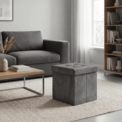 Puff dobrável OTTOMAN 38x38cm cor cinza Puff dobrável OTTOMAN 38x38cm cor cinza