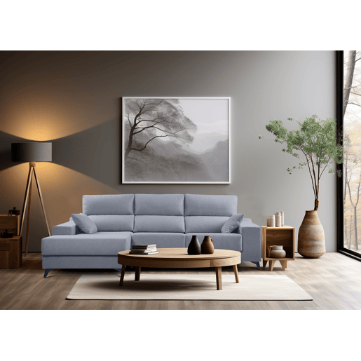 Chaise longue XL com arca NOELIA dereita 4 lugares azul claro