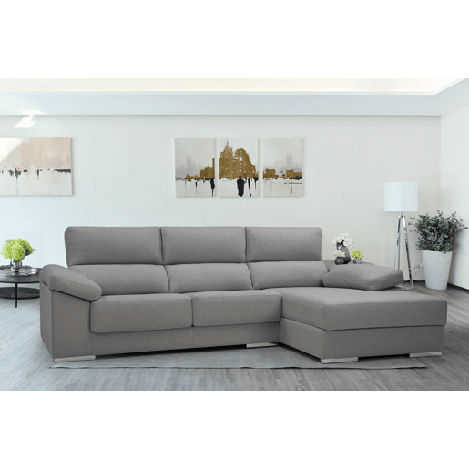 Chaise longue XL com arca NOEMI dereita 4 lugares cinza claro