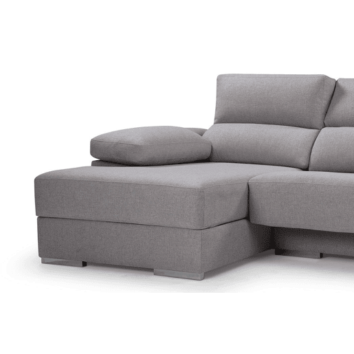 Chaise longue XL com arca NOEMI esquerda 4 lugares cinza claro