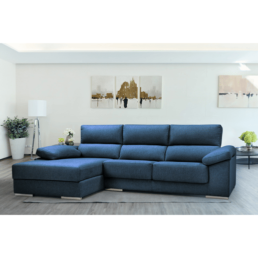 Chaise longue XL com arca NOEMI esquerda 4 lugares azul marinho