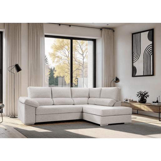 Sofá de canto L BARI XL dereita 4 lugares bege