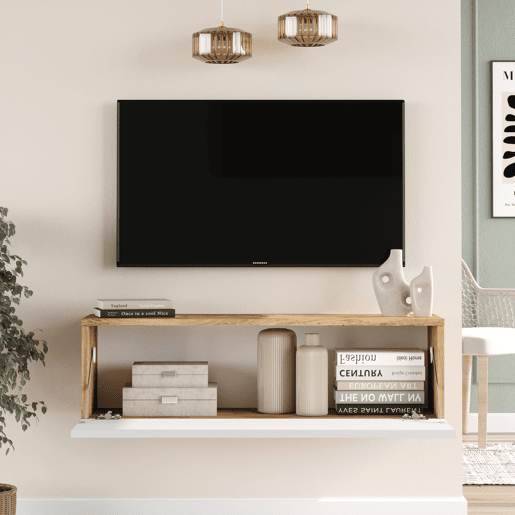 Móvel de TV de 100cm WALLY na cor pinho e branco