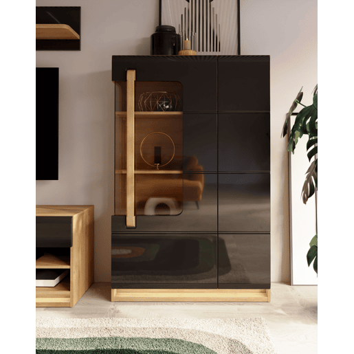 Vitrine de 1 porta e 2 gavetas preto e carvalho MONTREAL