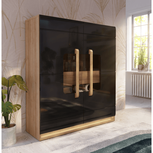 Vitrine de 2 portas preto e carvalho MONTREAL