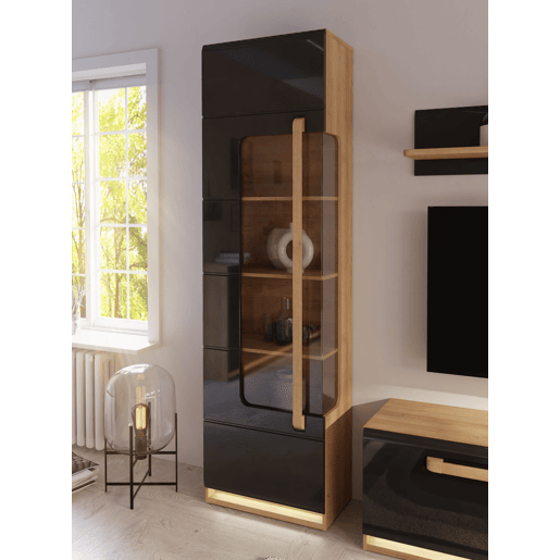 Vitrine alta 1 porta preto e carvalho MONTREAL