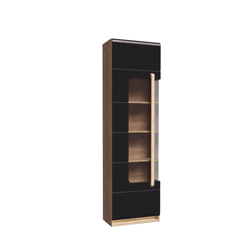 Vitrine alta 1 porta preto e carvalho MONTREAL