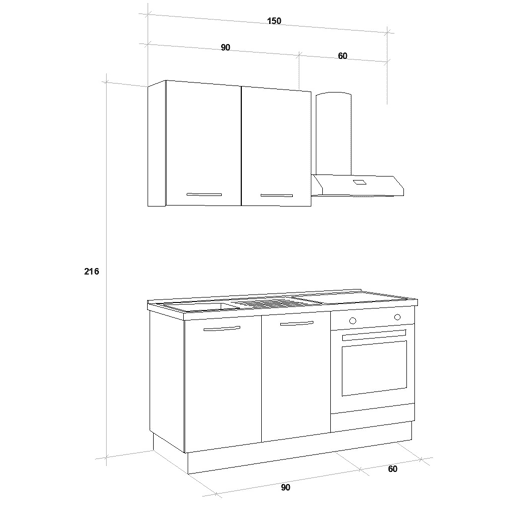 Cozinha com eletrodomésticos GILDA ICE 150cm esquerda branco brilhante