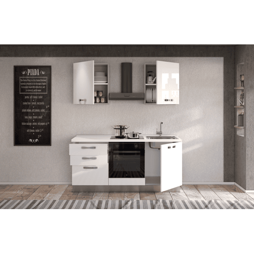 Cozinha com eletrodomésticos GILDA ICE 180cm direita branco brilhante