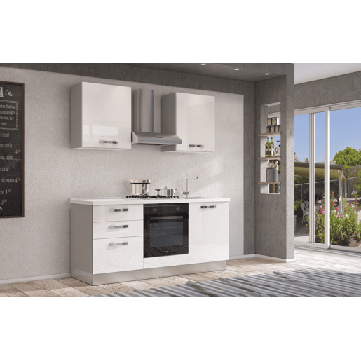 Cozinha com eletrodomésticos GILDA ICE 180cm direita branco brilhante