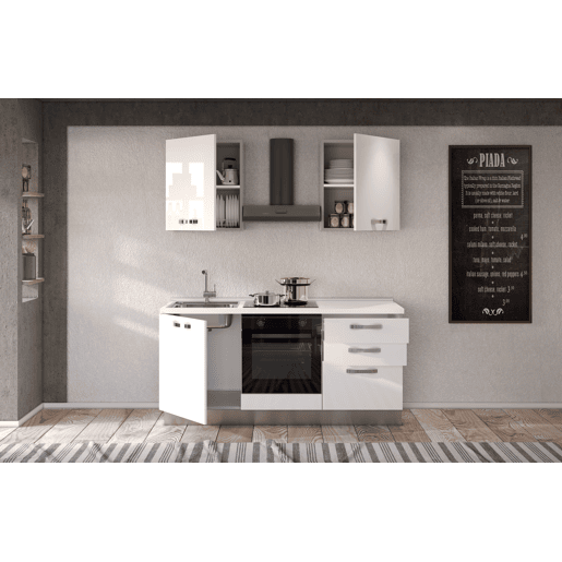 Cozinha com eletrodomésticos GILDA ICE 180cm esquerda branco brilhante