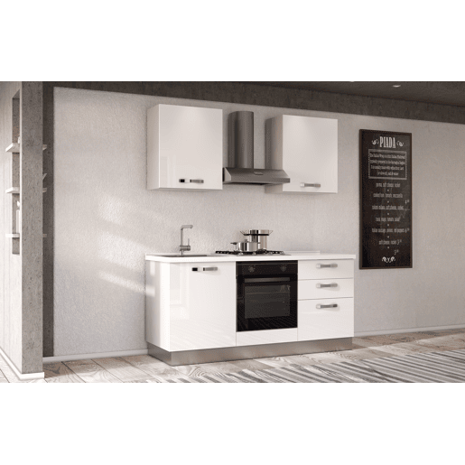 Cozinha com eletrodomésticos GILDA ICE 180cm esquerda branco brilhante