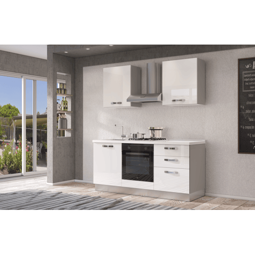 Cozinha com eletrodomésticos GILDA ICE 180cm esquerda branco brilhante