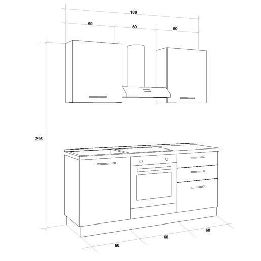 Cozinha com eletrodomésticos GILDA ICE 180cm esquerda branco brilhante