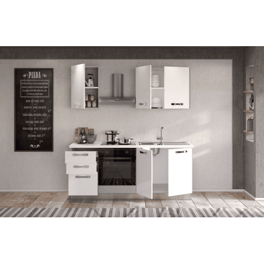 Cozinha com eletrodomésticos GILDA ICE 195cm direita branco brilhante Cozinha com eletrodomésticos GILDA ICE 195cm direita branco brilhante