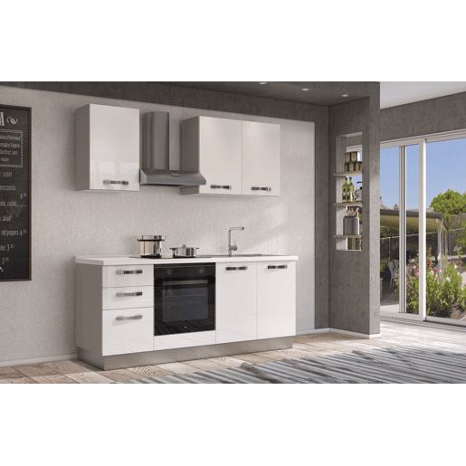Cozinha com eletrodomésticos GILDA ICE 195cm direita branco brilhante Cozinha com eletrodomésticos GILDA ICE 195cm direita branco brilhante