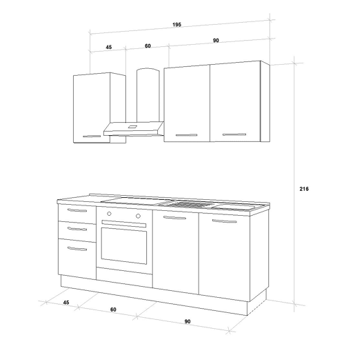 Cozinha com eletrodomésticos GILDA ICE 195cm direita branco brilhante Cozinha com eletrodomésticos GILDA ICE 195cm direita branco brilhante