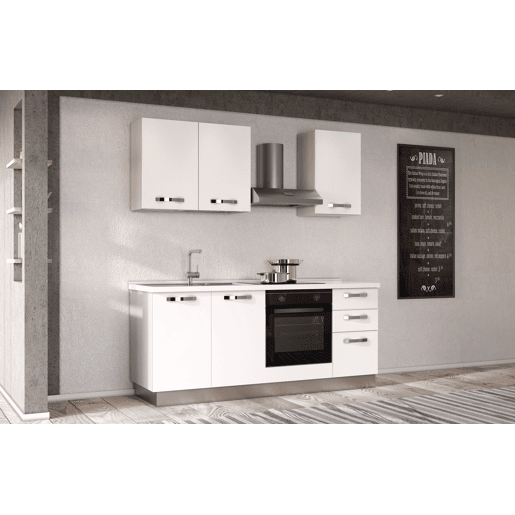 Cozinha com eletrodomésticos GILDA ICE 195cm esquerda branco brilhante