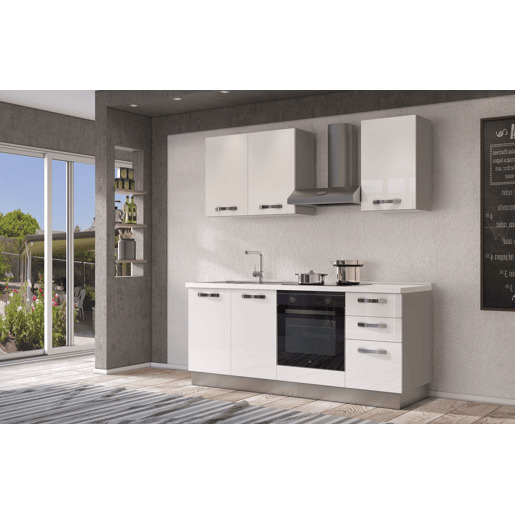 Cozinha com eletrodomésticos GILDA ICE 195cm esquerda branco brilhante
