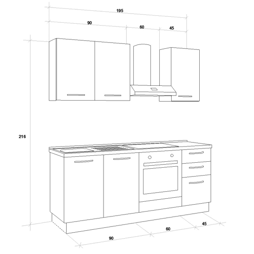 Cozinha com eletrodomésticos GILDA ICE 195cm esquerda branco brilhante