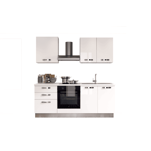 Cozinha com eletrodomésticos GILDA ICE 210cm direita branco brilhante