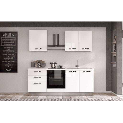 Cozinha com eletrodomésticos GILDA ICE 210cm direita branco brilhante