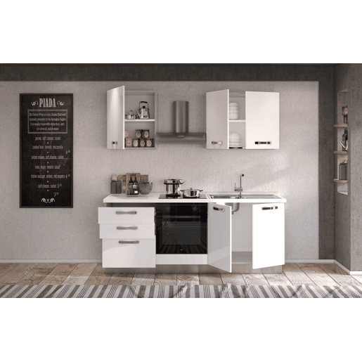 Cozinha com eletrodomésticos GILDA ICE 210cm direita branco brilhante