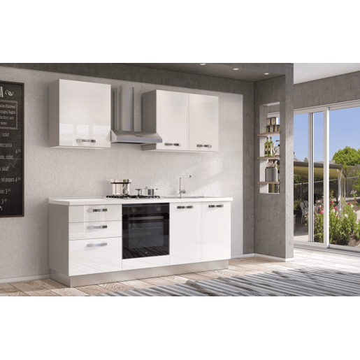 Cozinha com eletrodomésticos GILDA ICE 210cm direita branco brilhante