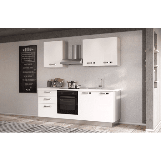 Cozinha com eletrodomésticos GILDA ICE 210cm direita branco brilhante