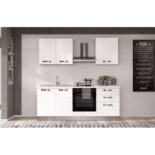 Cozinha com eletrodomésticos GILDA ICE 210cm esquerda branco brilhante