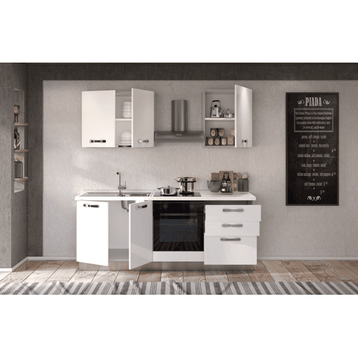 Cozinha com eletrodomésticos GILDA ICE 210cm esquerda branco brilhante
