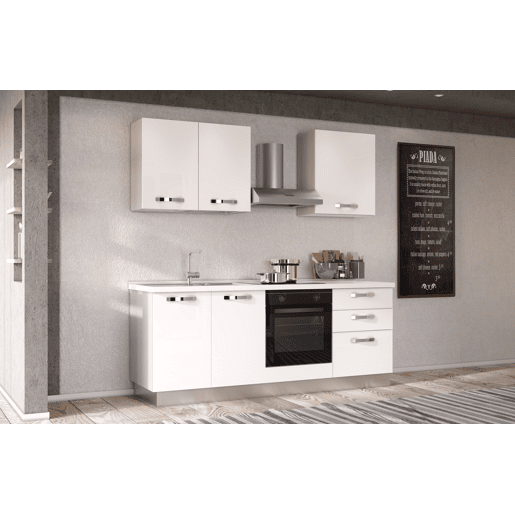Cozinha com eletrodomésticos GILDA ICE 210cm esquerda branco brilhante