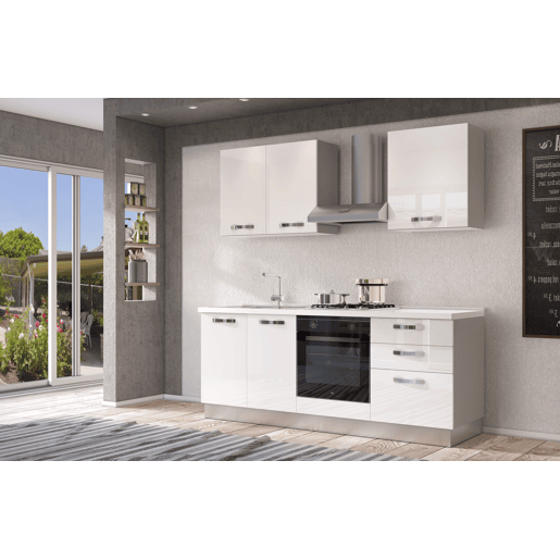 Cozinha com eletrodomésticos GILDA ICE 210cm esquerda branco brilhante