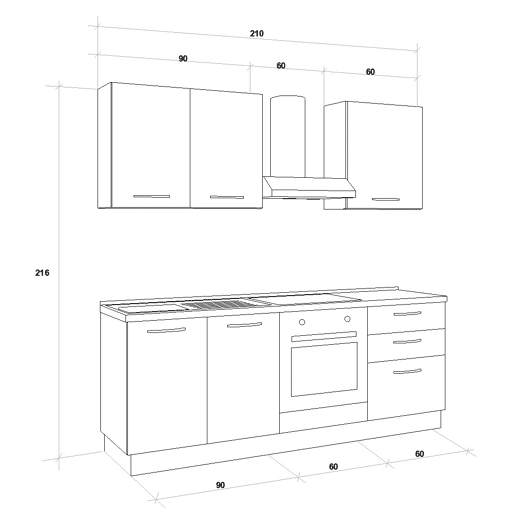 Cozinha com eletrodomésticos GILDA ICE 210cm esquerda branco brilhante