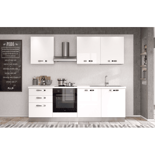 Cozinha com eletrodomésticos GILDA ICE 240cm direita branco brilhante