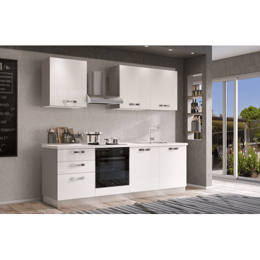 Cozinha com eletrodomésticos GILDA ICE 240cm direita branco brilhante